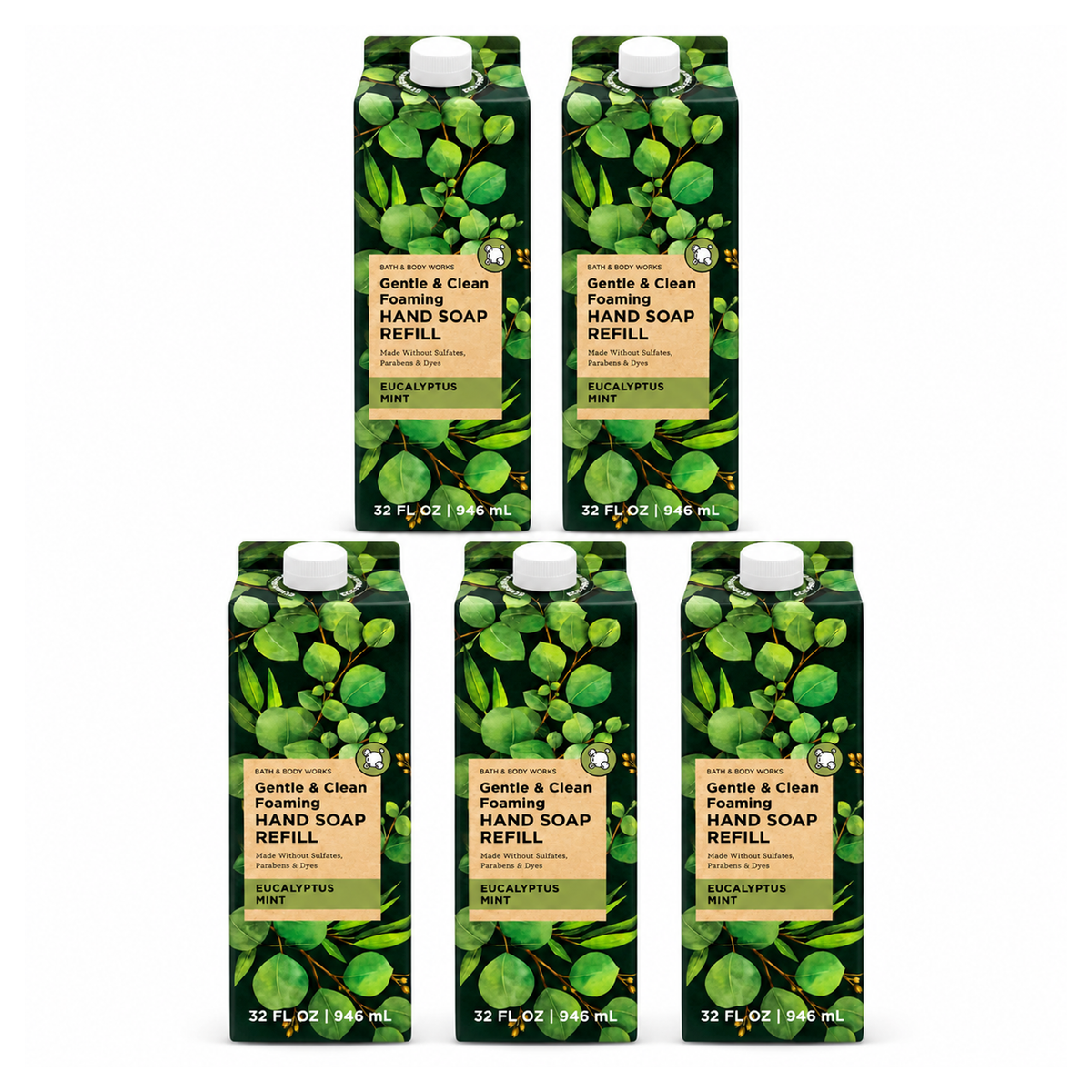 Bath & Body Works Eucalyptus Mint Gentle & Clean Foaming Hand Soap Refill PACK OF 5