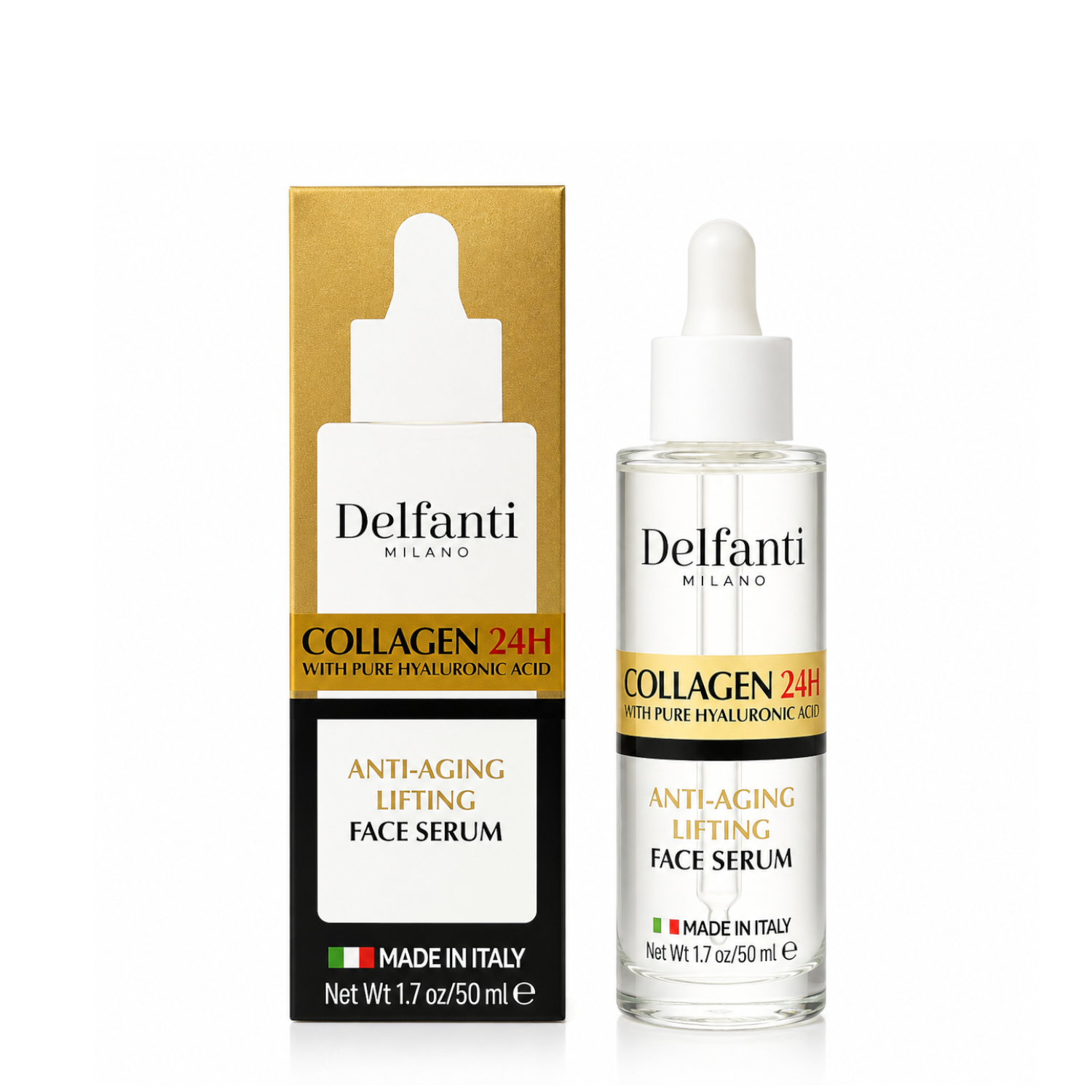 Delfanti Milano Collagen 24K with Pure Hyaluronic Acid Concentrated Anti-Aging Face Serum