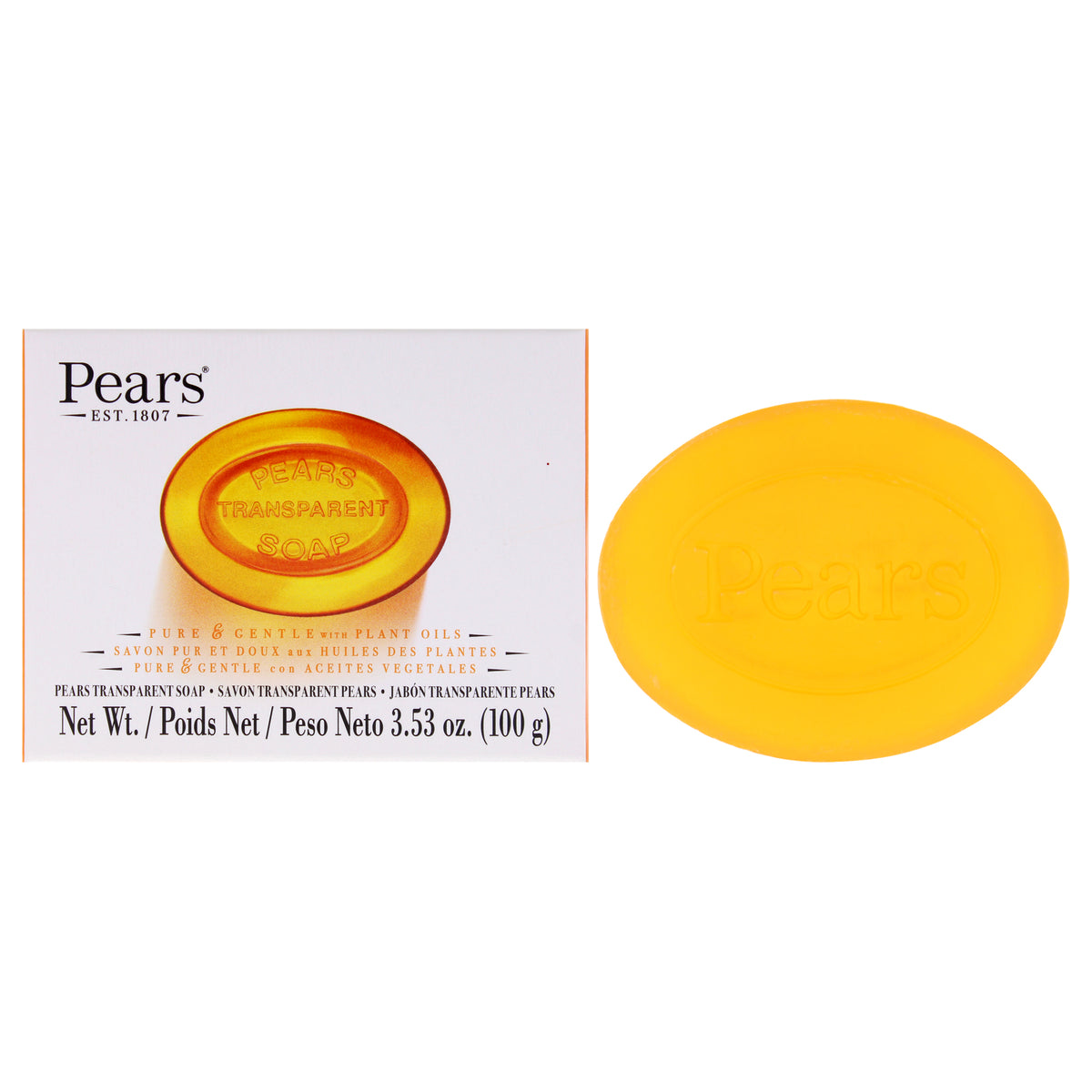Pears Pure and Gentle with Glycerin and Natural Oils Amber Unisex Bar Soaps 3.5 OZ | 100 G