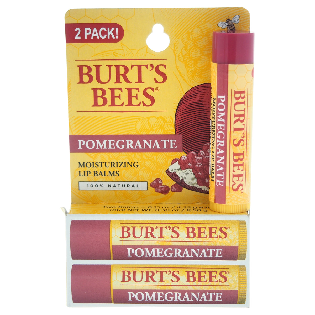Burts Bees Pomegranate Moisturizing Lip Balm Twin Pack Unisex Lip Balms & Moisturizers 0.15 OZ | 4.25 G