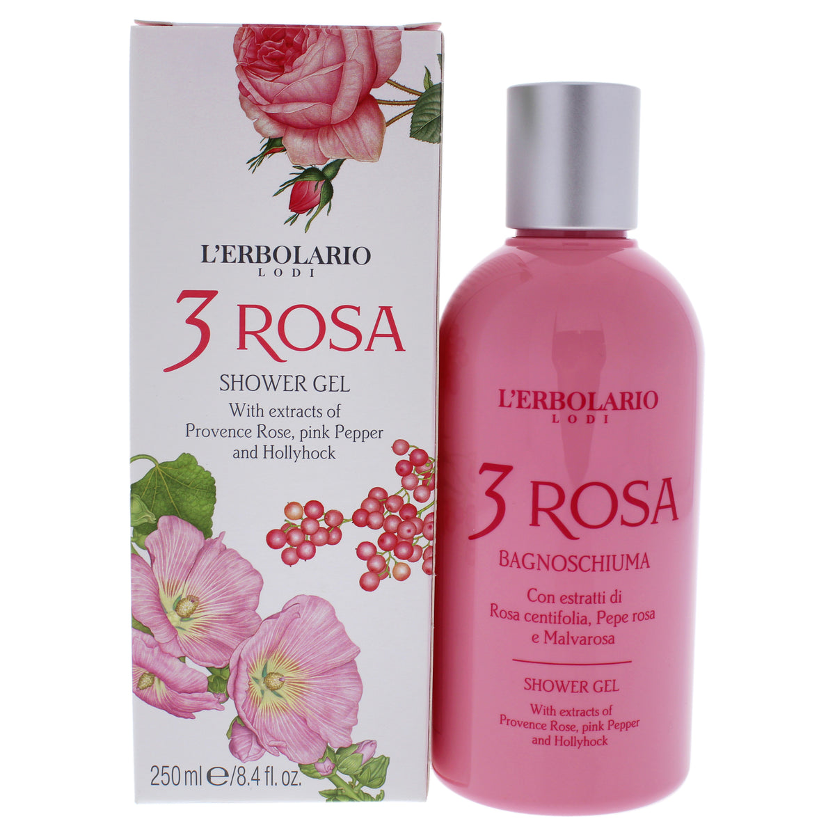 LErbolario Shower Gel - 3 Rosa Women's Body Washes 8.4 FL OZ | 250 ML