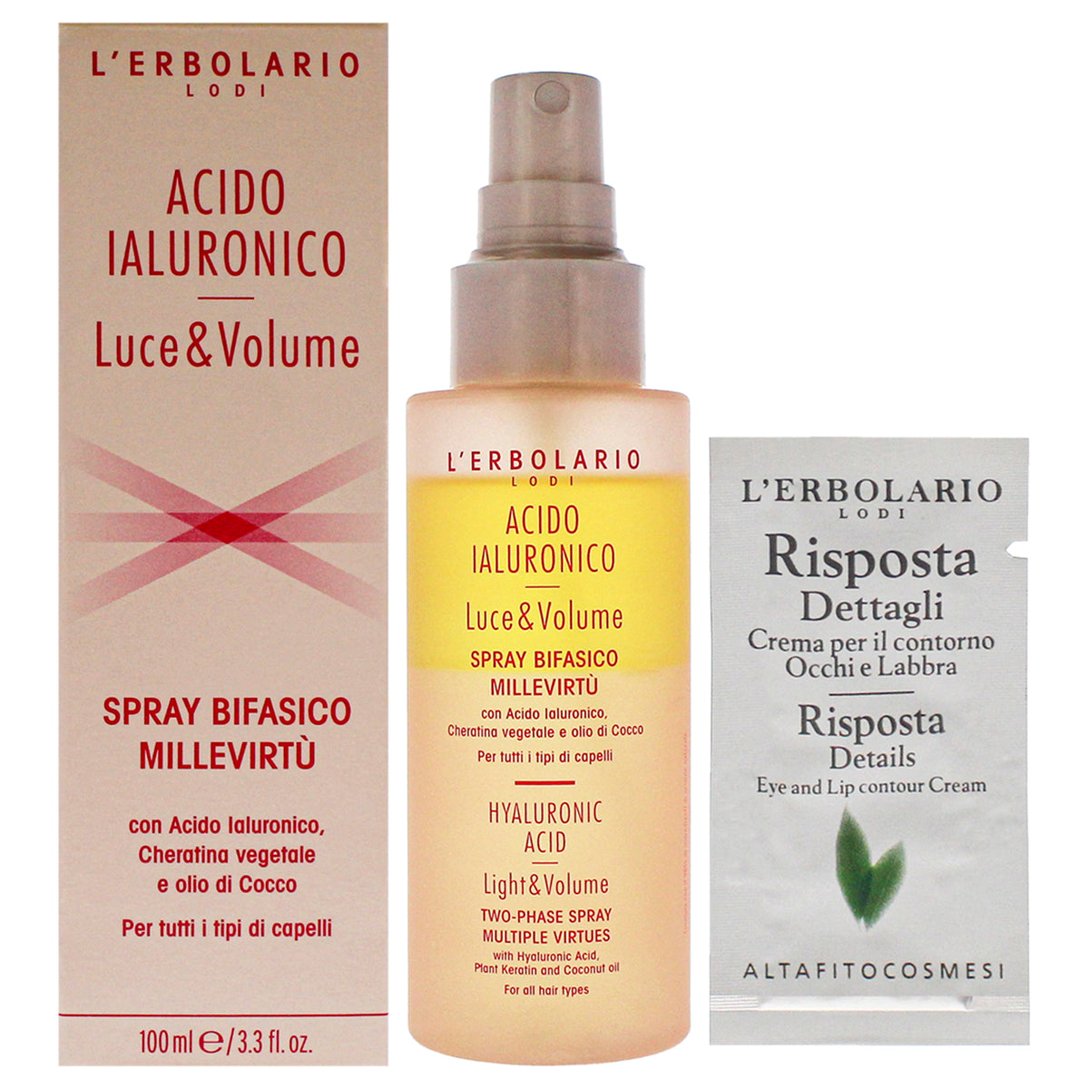 LErbolario Hyaluronic Acid Light and Volume Two Phase Spray Unisex Hair Sprays 3.3 FL OZ | 100 ML