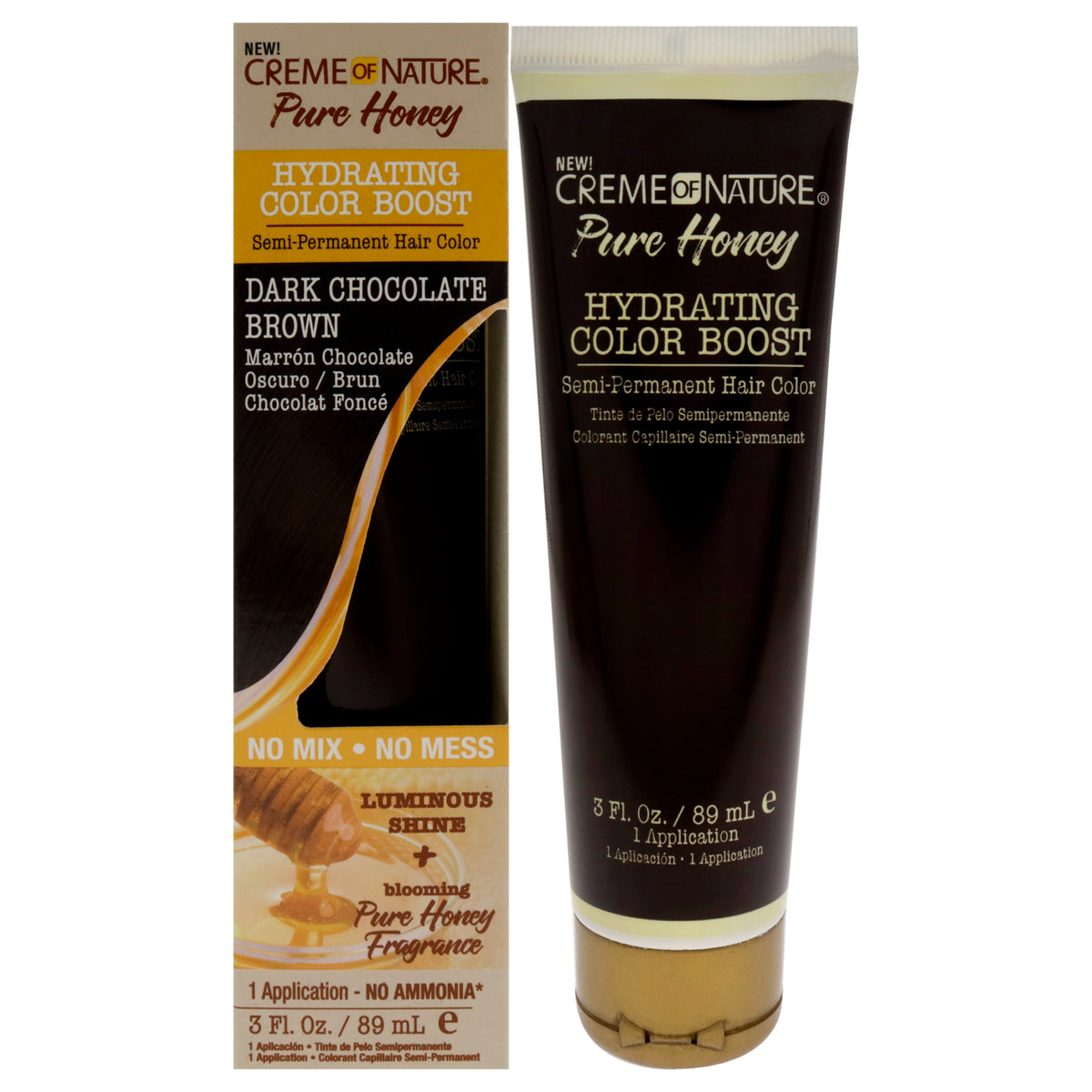 Creme of Nature Pure Honey Hydrating Color Boost Semi-Permanent Hair Color Dark Chocolate Brown Unisex Color Dye 3 OZ | 89 ML