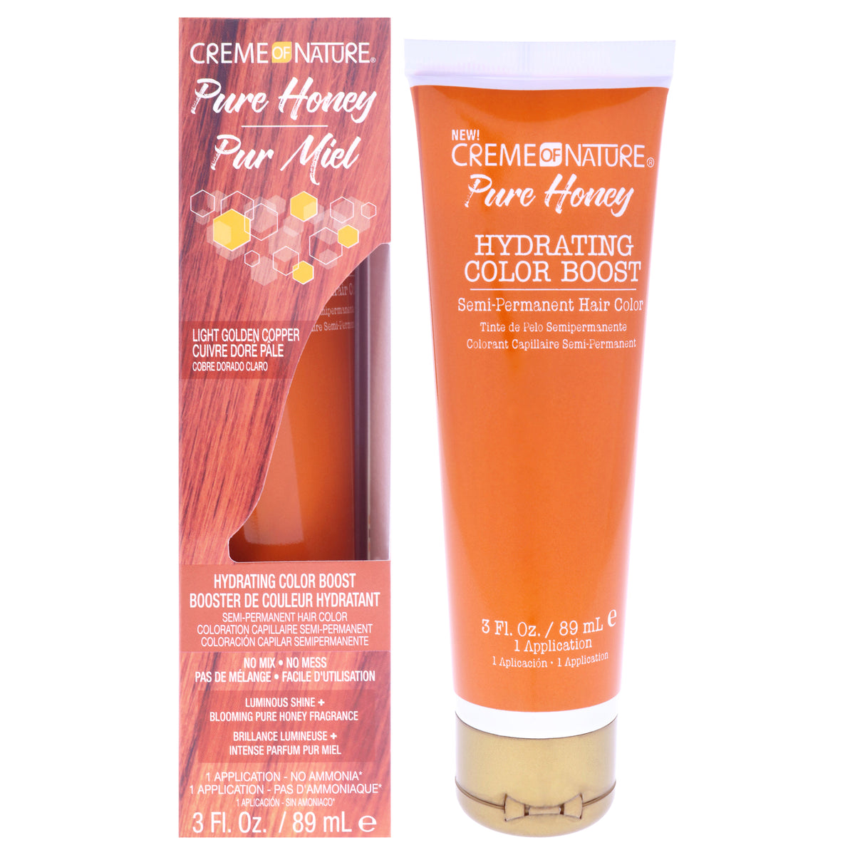 Creme of Nature Pure Honey Hydrating Color Boost Semi-Permanent Hair Color - Light Golden Copper Unisex Color Dye 3 OZ | 85 G