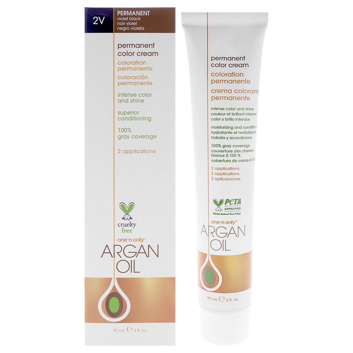 One n Only Argan Oil Permanent Hair Color Cream - 2V Violet Black Unisex Color Dye 3 OZ | 89 ML