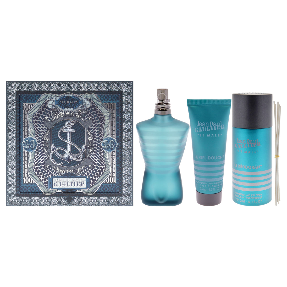 Jean Paul Gaultier Le Male Men's Eau De Toilette 3 Pc Gift Set Personal Fragrance Sets 4.2 FL OZ | 125 ML