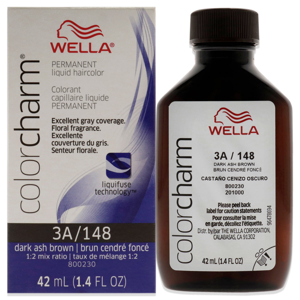Wella Color Charm Permanent Liquid Hair Color 3A Dark Ash Brown Unisex Color Dye 1.42 FL OZ | 42 ML