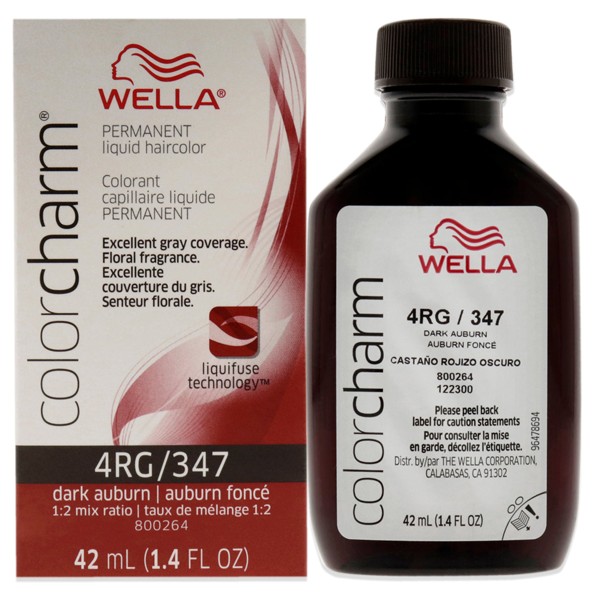 Wella Color Charm Permanent Liquid Hair Color 347 4RG Dark Auburn Unisex Color Dye 1.42 FL OZ | 42 ML
