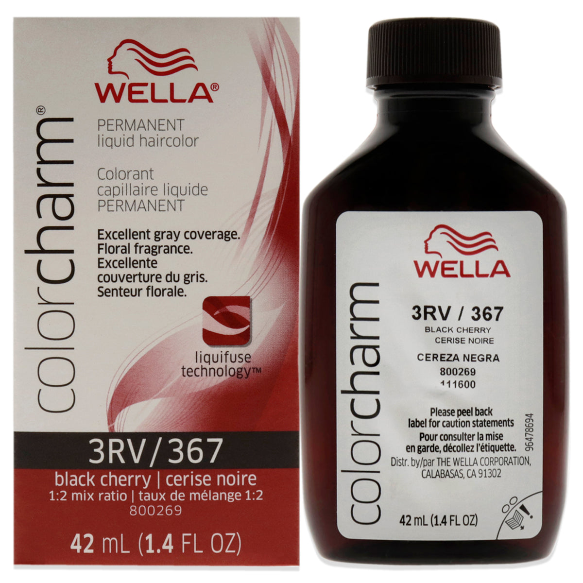 Wella Color Charm Permanent Liquid Hair Color 367 3RV Black Cherry Unisex Color Dye 1.42 FL OZ | 42 ML