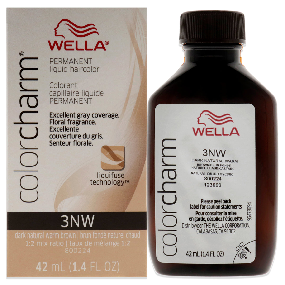 Wella Color Charm Permanent Liquid Hair Color 3NW Dark Natural Warm Brown Unisex Color Dye 1.42 FL OZ | 42 ML