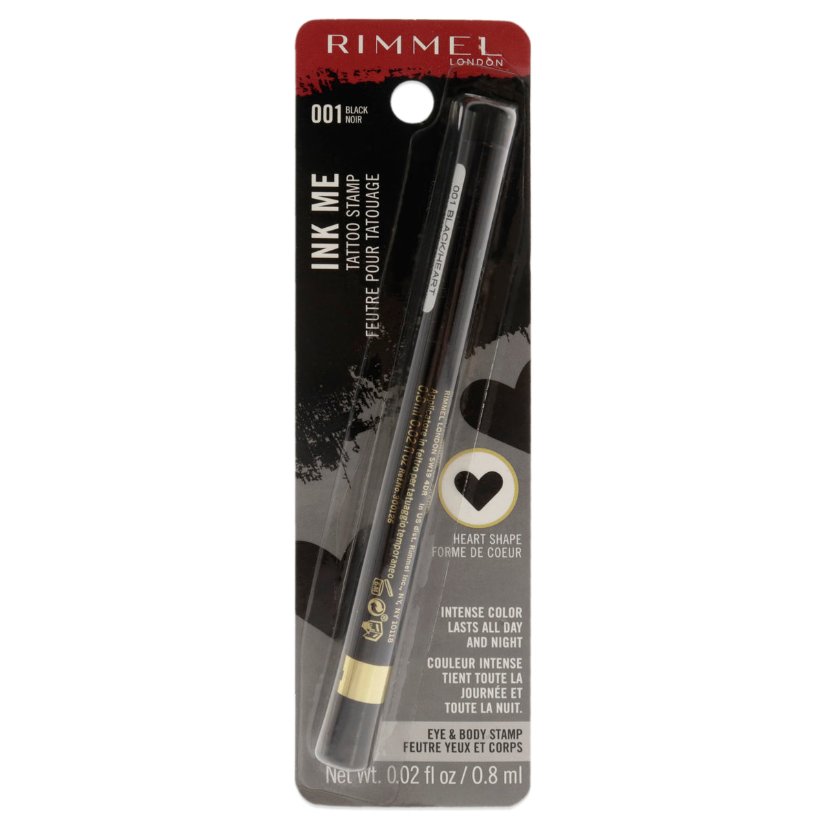 Rimmel London Ink Me Tatto Stamp Eyes and Body 001 Black Heart Shape Women's Eyeliner 0.02 FL OZ | 0.6 ML