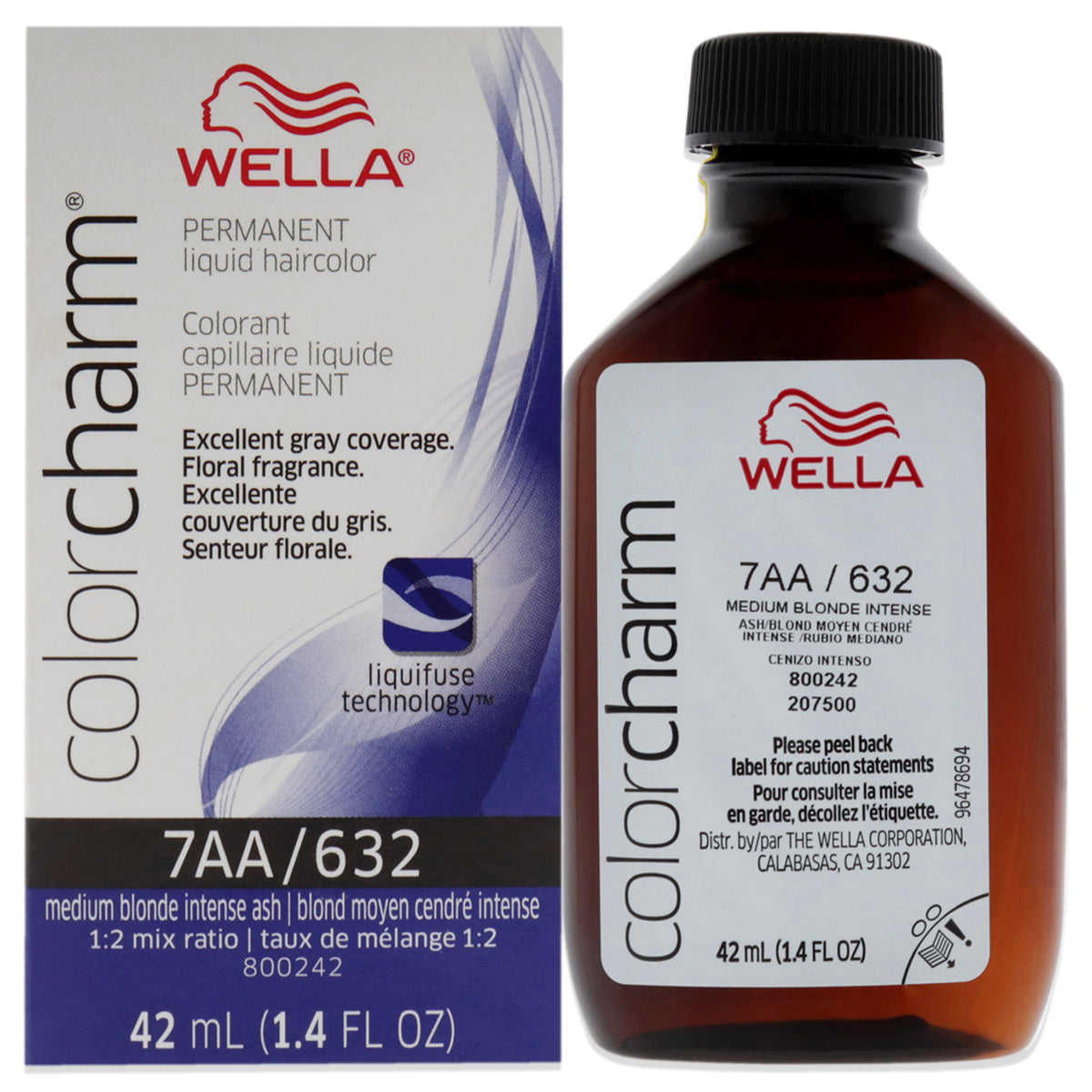 Wella Color Charm Permanent Liquid Hair Color 7AA 632 Medium Blonde Intense Ash Unisex Color Dye 1.42 FL OZ | 42 ML