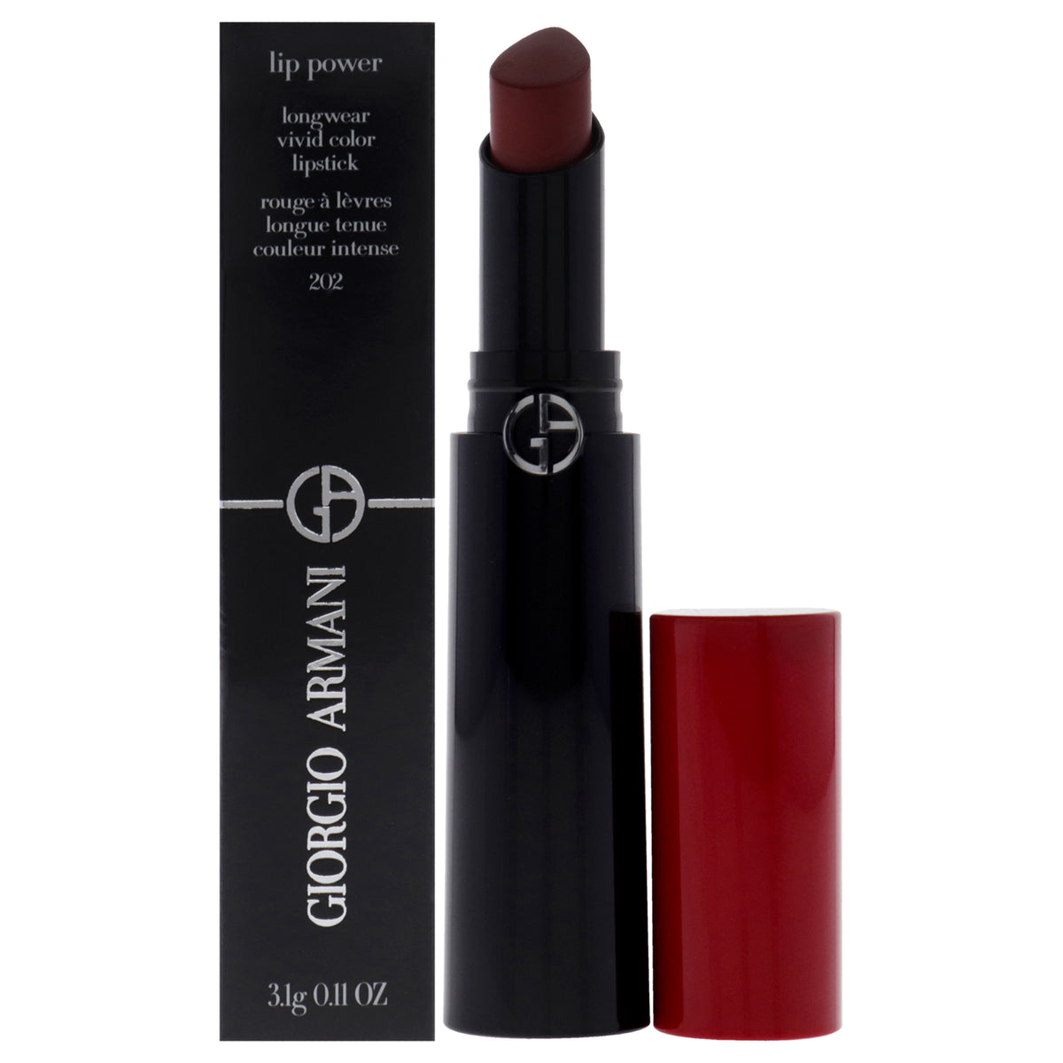 Giorgio Armani Lip Power Longwear Vivid Color Lipstick - 202 Grazia Women's Lipstick 0.11 OZ | 3 ML