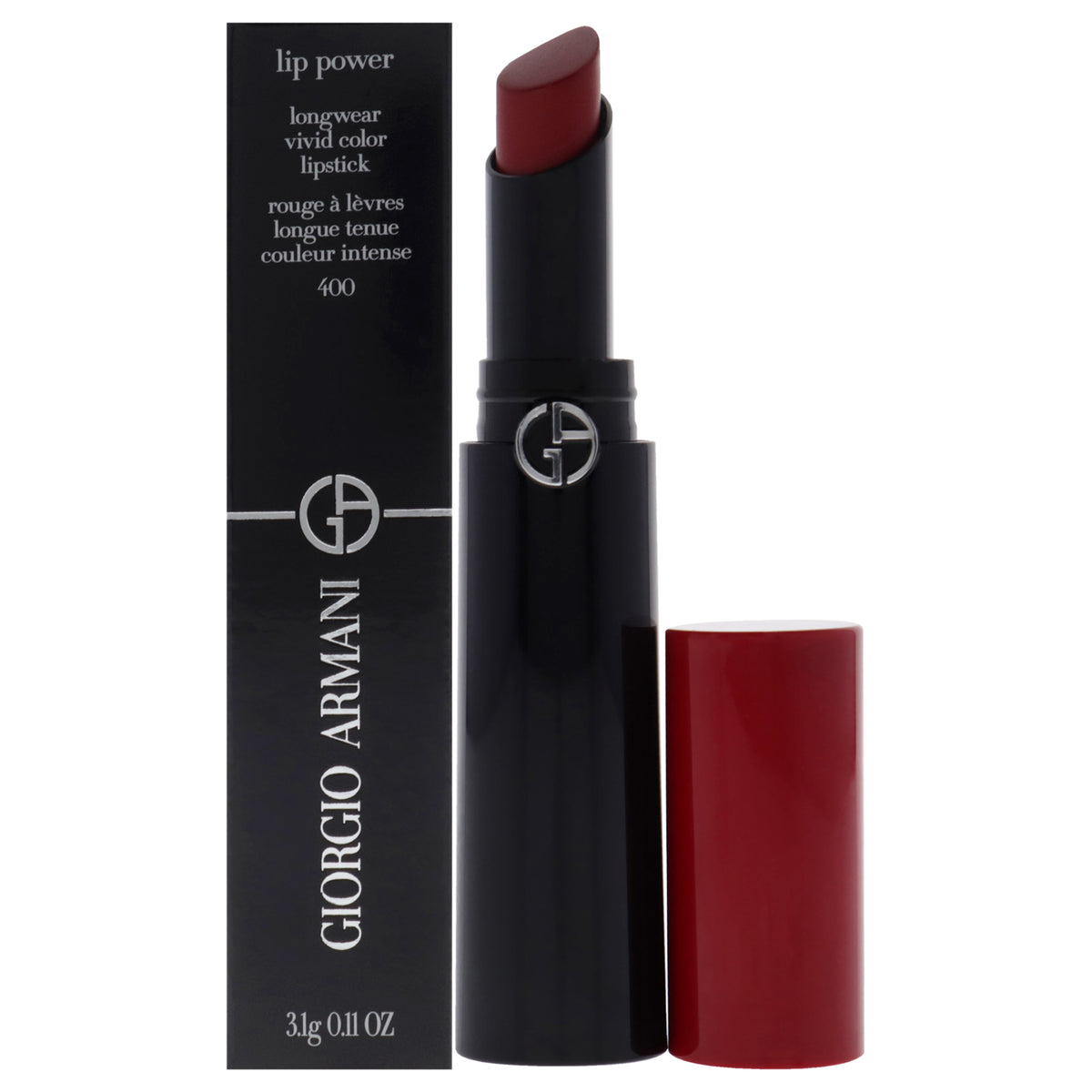 Giorgio Armani Lip Power Longwear Vivid Color Lipstick 400 Four Hundred Women's Lipstick 0.11 OZ | 3 ML