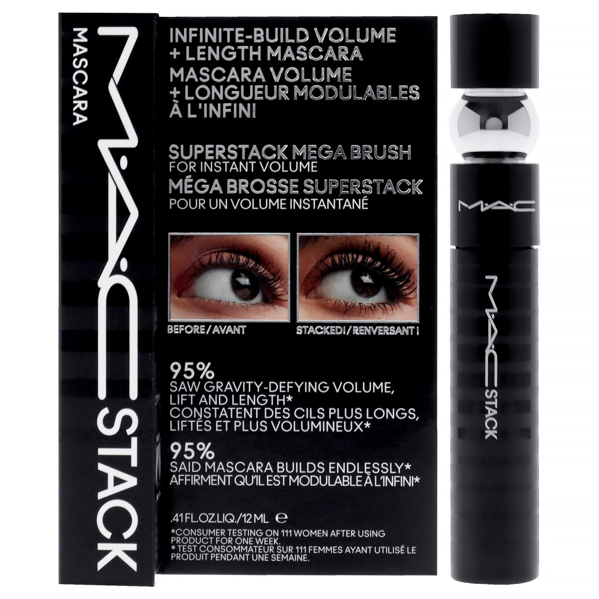 MAC Stack Superstack Mega Brush Mascara - Black Women's Mascara 0.41 FL OZ | 12 ML