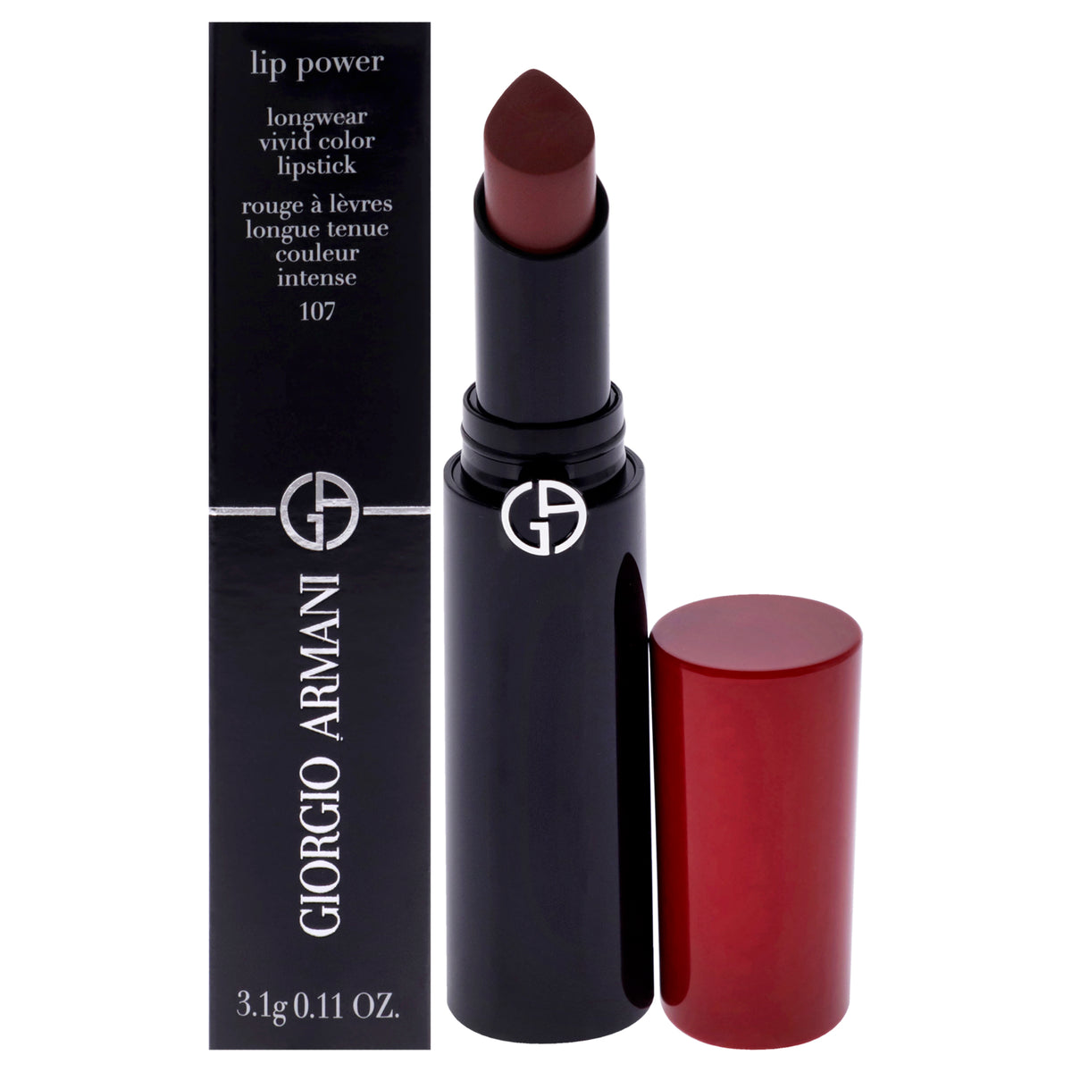 Giorgio Armani Lip Power Longwear Vivid Color Lipstick - 107 Sensual Women's Lipstick 0.11 OZ | 3.1 ML
