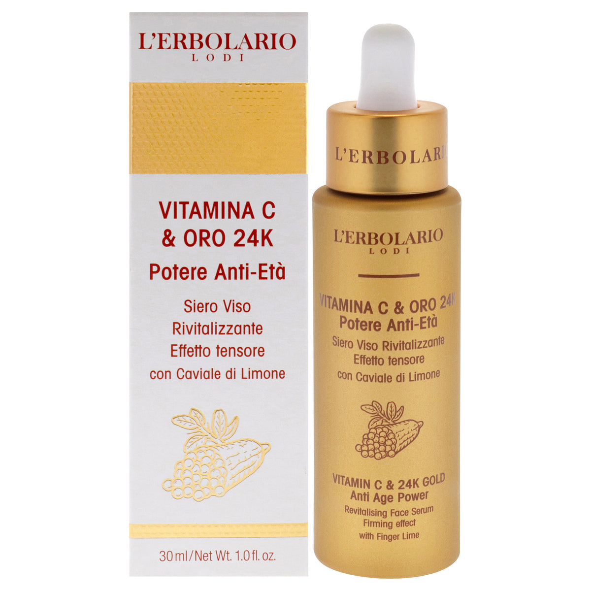 LErbolario Vitamin C and 24K Gold Anti Age Power Revitalising Face Serum Unisex Face Serums 1 FL OZ | 30 ML