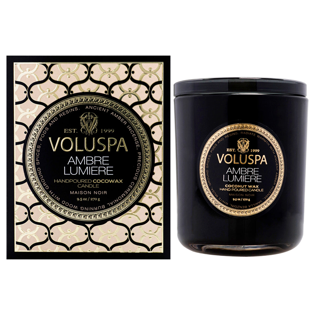 Voluspa Maison Noir Collection Classic - Ambre Lumiere Unisex Candles 9.5 OZ | 269 G