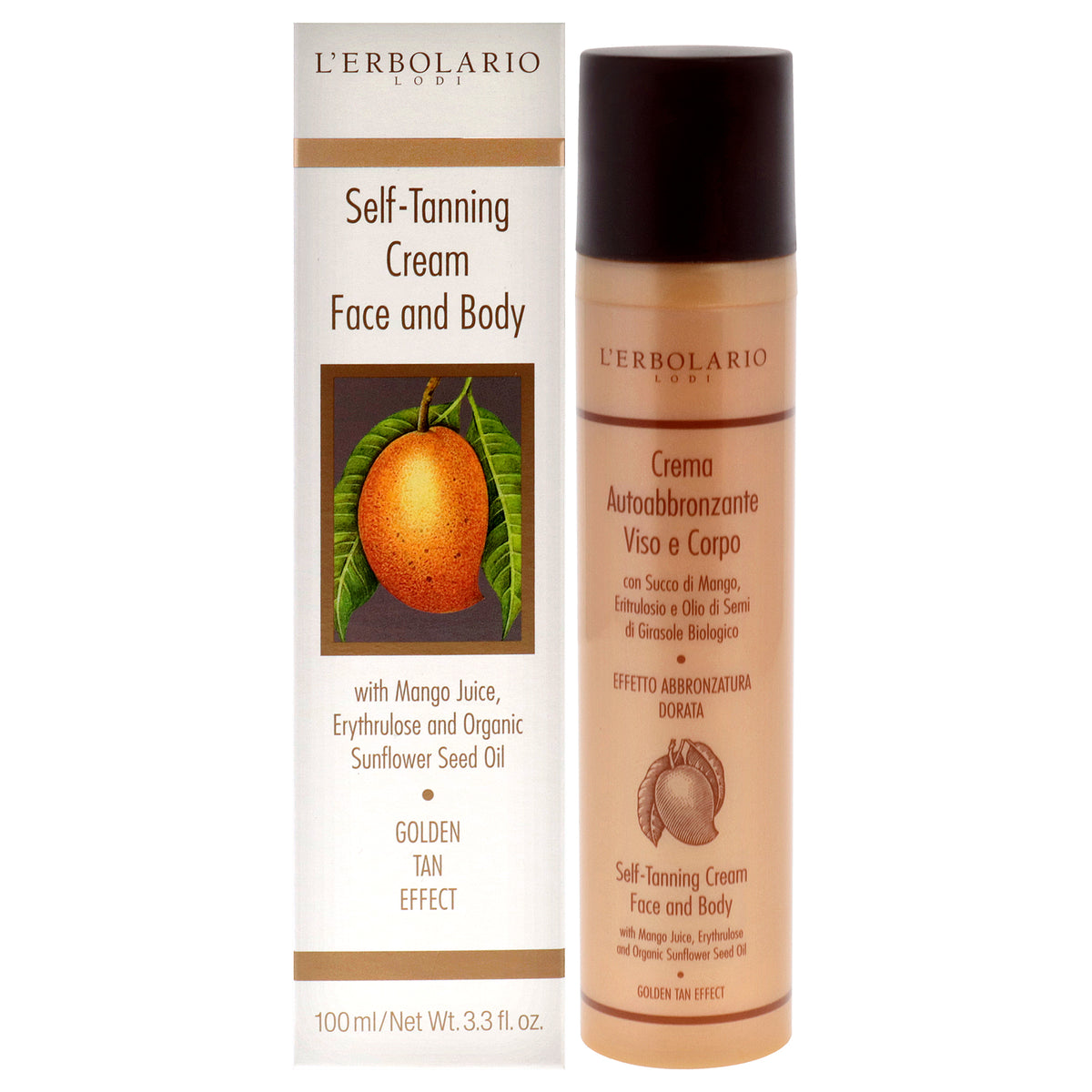 LErbolario Self Tanning Cream Face and Body - Mango Juice Women's Self-Tanners 3.3 FL OZ | 100 ML
