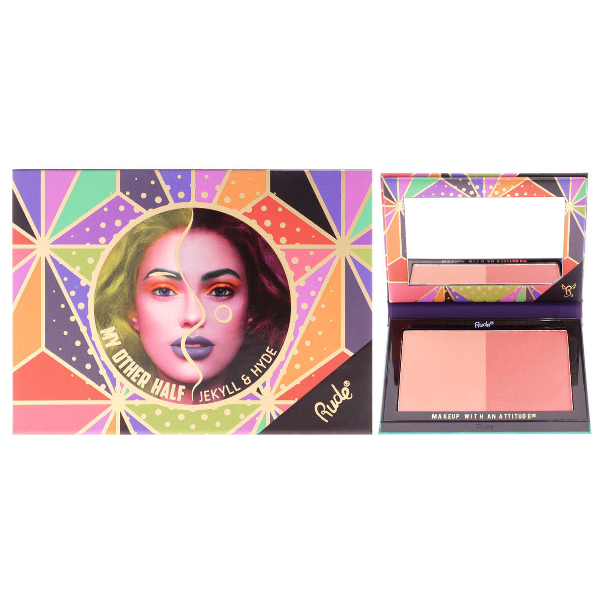 Rude Cosmetics My Other Half Duo Shade Face Palette Jekyll and Hyde Women's Makeup Palettes 0.458 OZ | 13 G