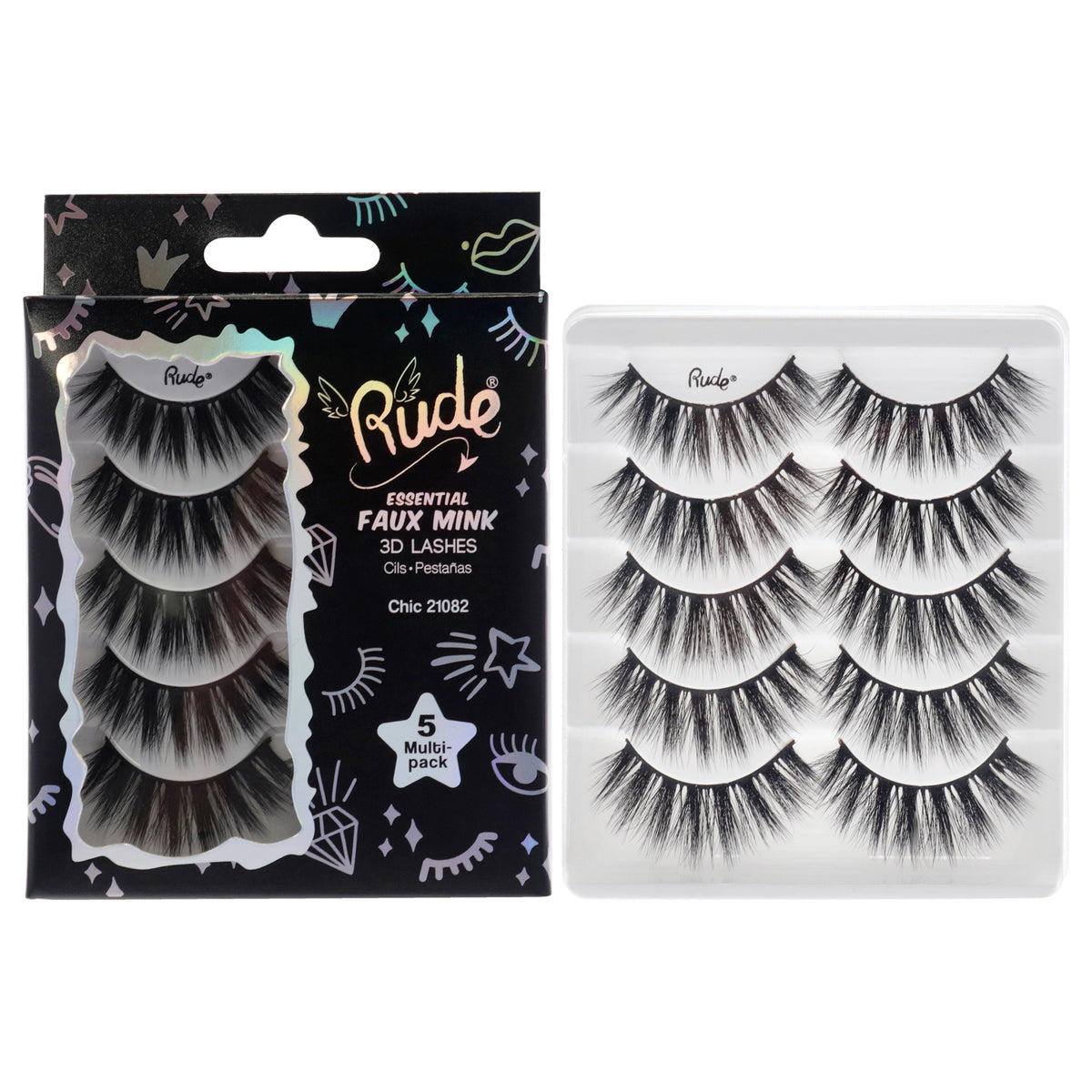 Rude Cosmetics Essential Faux Mink 3D Lashes - Chic Women's False Eyelashes & Adhesives