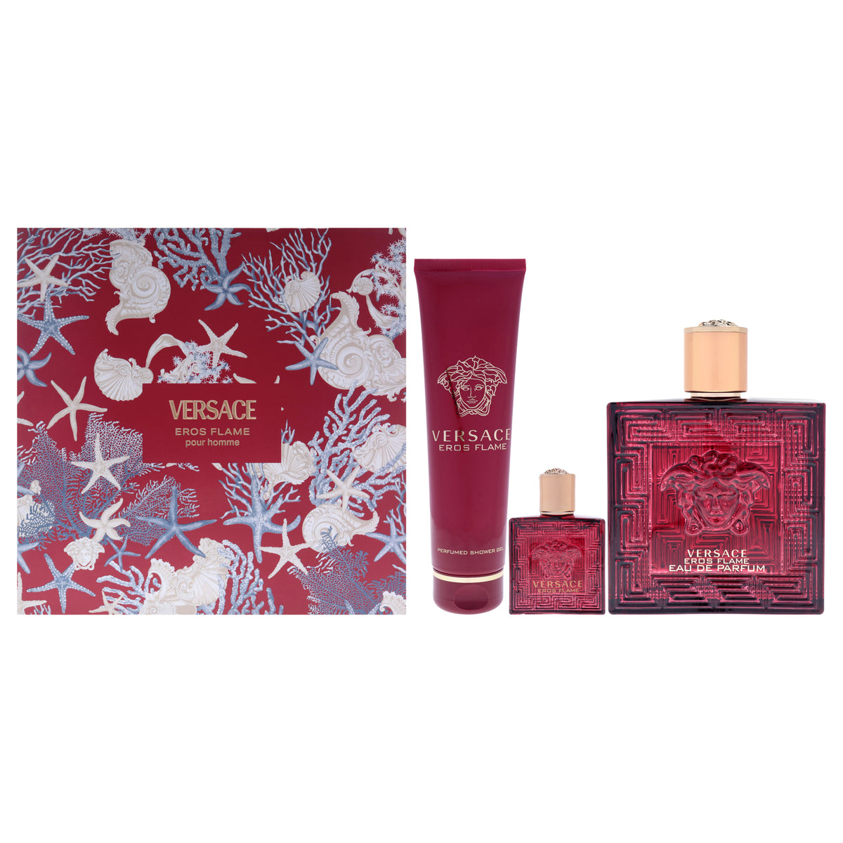 Versace Eros Flame Men's Eau De Parfum 3 Pc Gift Set Personal Fragrance Sets 3.4 FL OZ | 100 ML