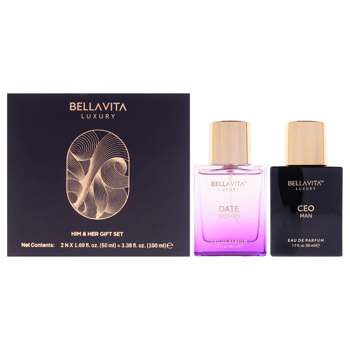 Bellavita Luxury Him and Her Gift Set Unisex Personal Fragrance Sets 1.69 FL OZ | 50 ML