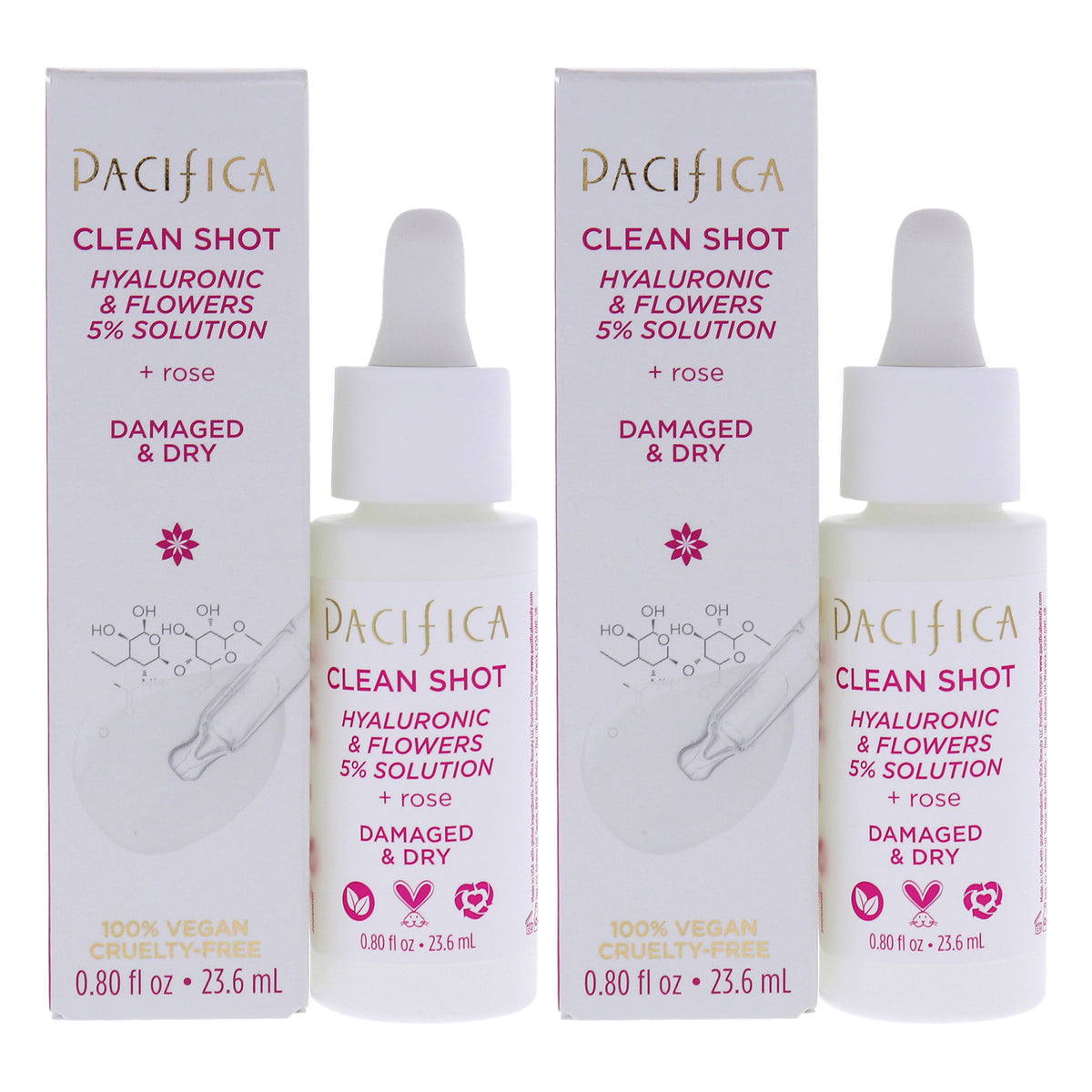 Pacifica Clean Shot Hyaluronic and Flowers 5 Percent Solution Unisex Face Care Sets & Kits 0.8 FL OZ | 24 ML