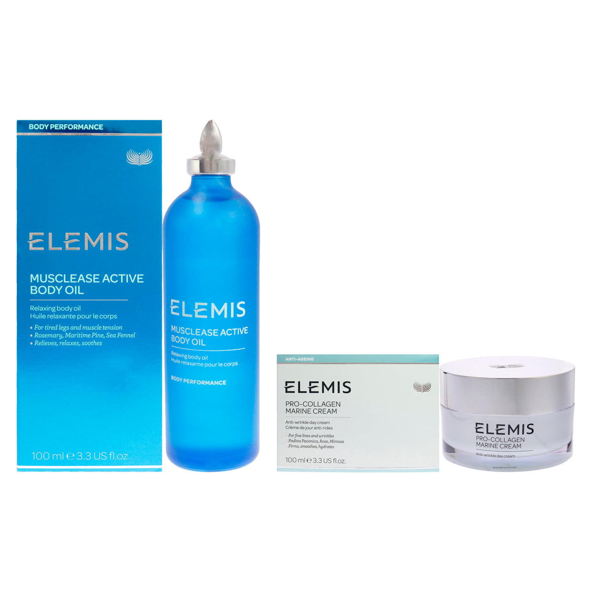 Elemis Musclease Active Body Oil and Pro-Collagen Marine Cream Kit Unisex Body Care Sets & Kits 3.4 FL OZ | 100 ML