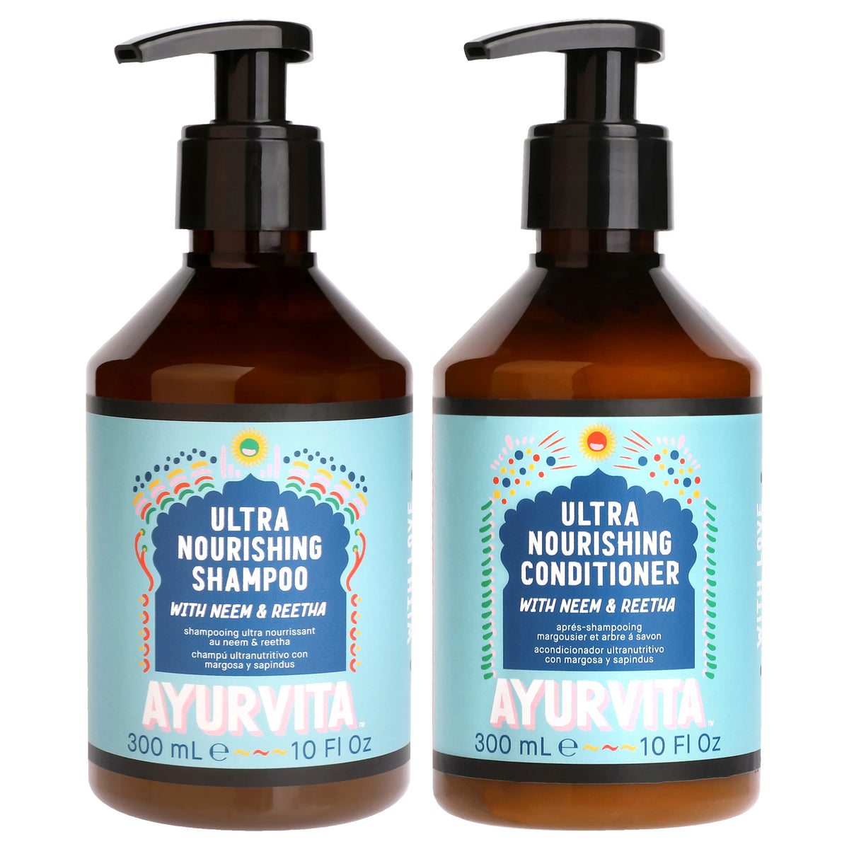 AyurVita Neem and Reetha Ultra Nourishing Kit Unisex Shampoo & Conditioner Sets 10 FL OZ | 295 ML