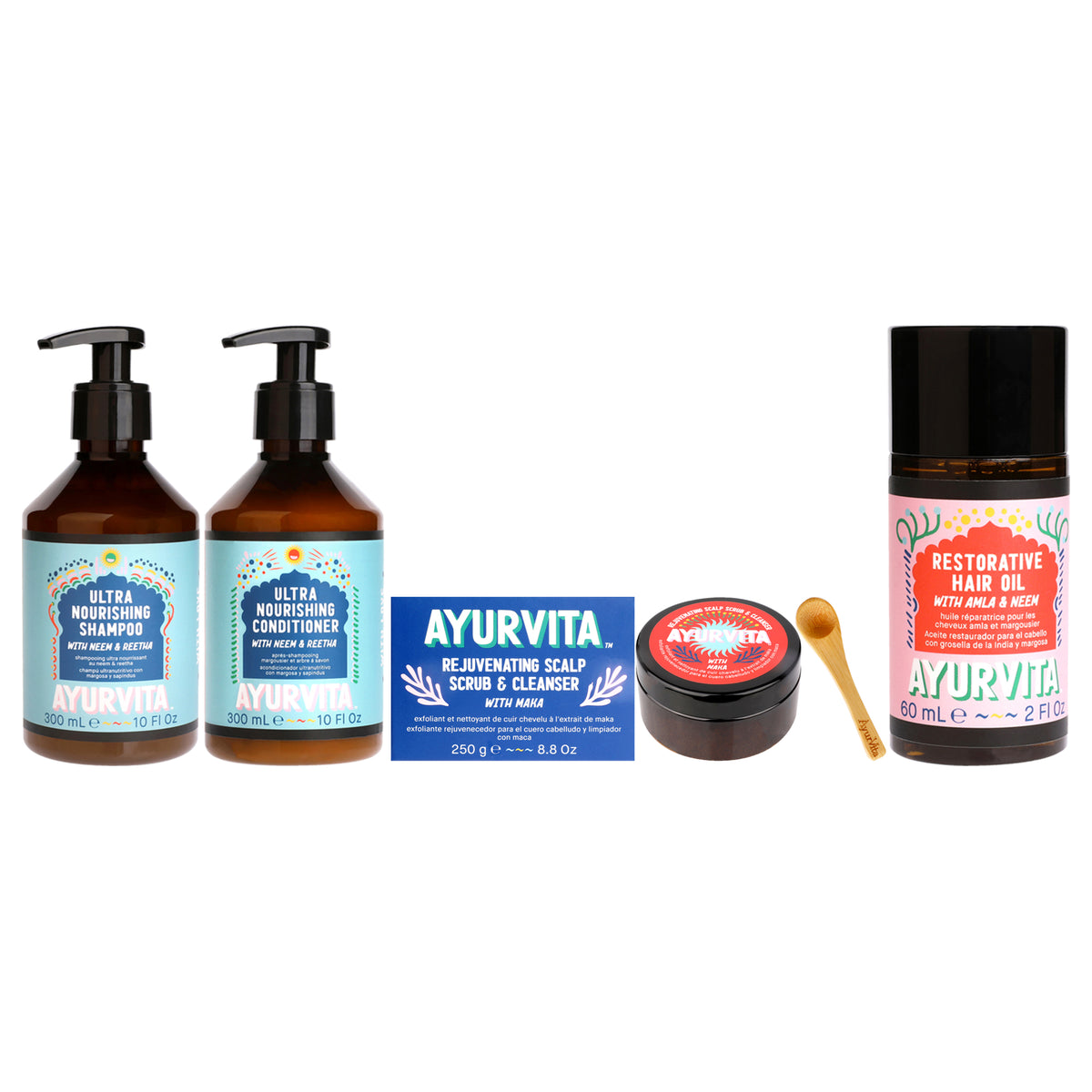 AyurVita Neem and Reetha Ultra Nourishing Maka Restorative Hair Scalp Kit Unisex Hair Treatment Sets & Kits 10 FL OZ | 295 ML