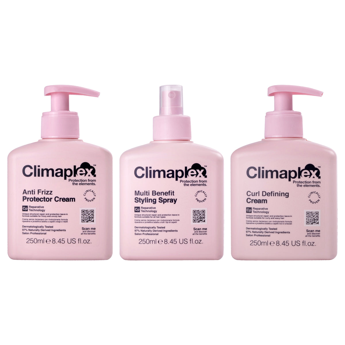 Climaplex Anti Frizz Protector Cream, Multi Benefit Styling Spray and Curl Defining Cream Kit Unisex Hair Treatment Sets & Kits 8.45 FL OZ | 250 ML