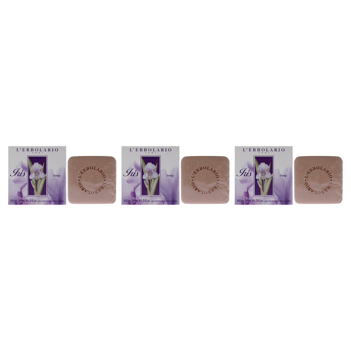LErbolario Soap - Iris - Pack of 3 Unisex Body Care Sets & Kits 3.5 OZ | 100 G