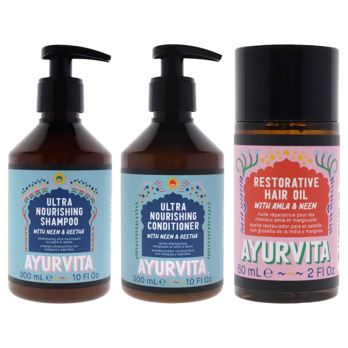 AyurVita Neem and Reetha Ultra Nourishing Conditioner and Shampoo with Amla and Neem Restorative Hair Oil Kit Unisex Hair Treatment Sets & Kits